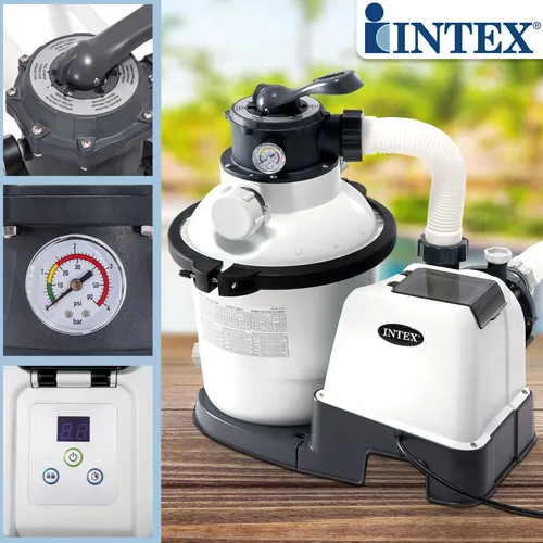Intex Sandfilteranlage SX1500 für Pools - Effiziente Sandfilteranlage mit 4,5 m³/h Fördermenge für Quick-Up-Pools und Stahlwandbecken. Einfache Montage, CE-geprüfte Qualität und langlebiges Kunststoffmaterial sorgen für eine zuverlässige Poolpflege.