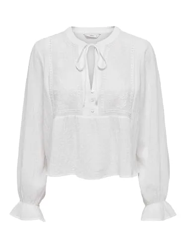 ONLY Damen Langarmbluse "ONLVICKY LIFE L/S EMB TOP WVN NOOS" in Cloud Dancer - Stylische Langarmbluse von ONLY mit V-Ausschnitt und normaler Passform. Der leichte Webstoff sorgt für hohen Tragekomfort im Alltag.