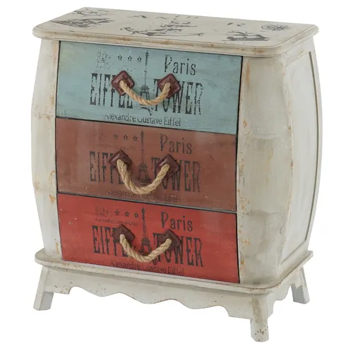 Kommode Leiria - Shabby-Look Schubladenkommode 74x70x36cm - Kommode im Vintage-Stil mit 3 Schubladen, komplett montiert und mit rustikalen Seilgriffen. Ideal für stilvollen Stauraum im Landhauslook.