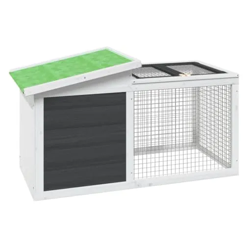 vidaXL Kaninchenstall, Hasenstall mit Nistkasten Freilaufgehege, Kaninchenkäfig für Außenbereich, Kleintierstall Kleintierhaus, Grau Massivholz Kiefer