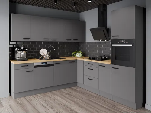Winkelküche Nessa 250x250 cm - Anthrazit Küchenzeile, stilvolles Design mit viel Stauraum und erweiterbar durch Ergänzungsschränke