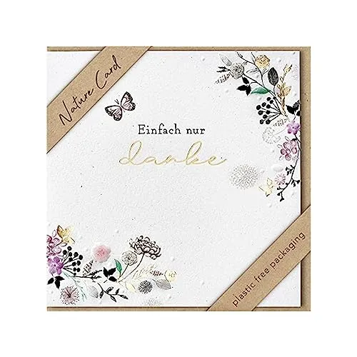bsb - Dankeskarte Blumen & Schmetterling - Nature Card - Nachhaltige Grußkarten - Karten mit Umschlag - Geschenk beste Freundin oder Freund - Karte Liebe & Freundschaft 15,5x 15,5 cm