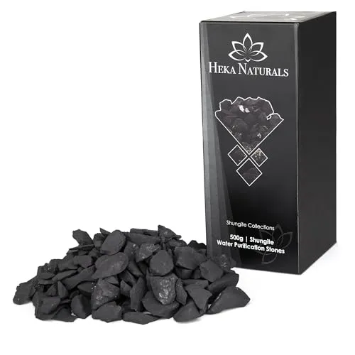 Heka Naturals Schungit Wasserchips | 500g - Natürliche Wasserfilterkristalle zur Reinigung, Entgiftung - Spiritueller Chakraausgleich - Perfekt für Heimdekoration und Campingausrüstung