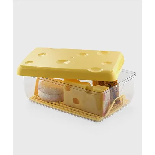 Käsesparende Schere mit frischeschonendem Deckel - Frischhaltedosen mit innovativem Stützgitter, ideal zum schonenden Schneiden und Aufbewahren von Käse.