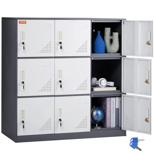 VEVOR Umkleideschrank 9-türig - Drohnen Aufbewahrungsschrank mit 9 Fächern, ideal für Büro, Schule oder Zuhause, bietet eine hohe Ladekapazität von 30 kg pro Fach und ein verbessertes Schließsystem.