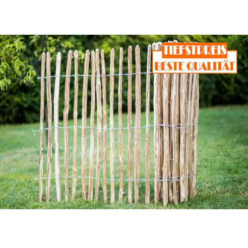 Staketenzaun Holzzaun - Imprägniert, 100cm hoch, 5m lang - Zaunlatten aus Haselnuss, farbbar und pflegeleicht, ideal für Garten und Grundstücksbegrenzung.