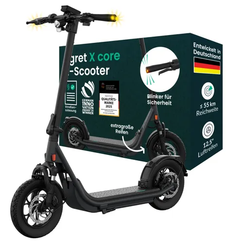 Egret X core Faltbarer E-Scooter mit 55 km Reichweite - Elektroscooter mit Straßenzulassung, hochwertiger Frontfederung und 902 W Motor für bis zu 55 km Reichweite – ideal für Pendler und Stadtbewohner.