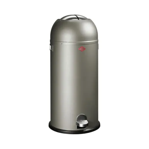 Wesco Mülleimer Kickmaster Maxi, neusilber, 40 Liter - Hochwertiger Tretabfalleimer aus pulverbeschichtetem Stahlblech im Retro-Look, ideal für Gastronomie und Küchen. Der integrierte Dämpfer sorgt für geräuschloses Schließen.