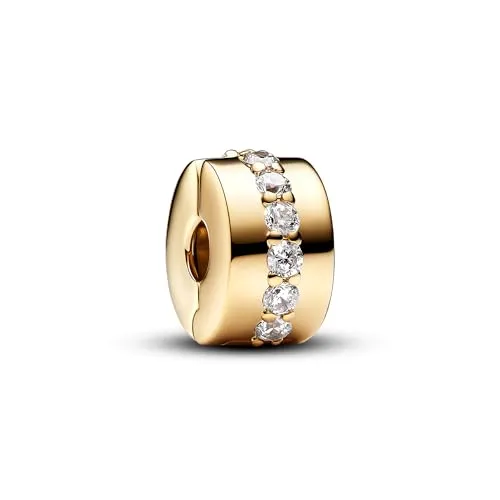 PANDORA Moments Klare funkelnde Linie Clip aus Sterling Silber - Bead Charms für Damen, eleganter 14 Karat vergoldeter Clip mit schimmernden Zirkonia für einen funkelnden Look, perfekt für Pandora Moments Armbänder.