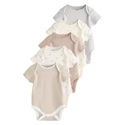 Next Kurzarmbody Babybodys 5er-Pack aus 100% Baumwolle, beige, Größe 50 - Bequeme und weiche Babybodys in neutralem Beige, ideal für die ersten Monate. Der 5er-Pack sorgt für ausreichend Wechselwäsche, perfekt für die täglichen Bedürfnisse Ihres Babys.