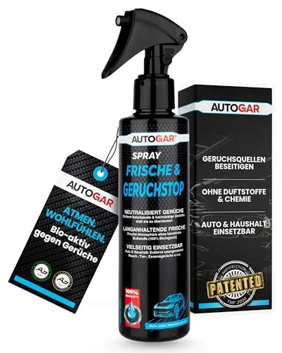 AUTOGAR® Frische & Geruchstop Spray 200 ml – Enzymatischer Geruchsneutralisierer für Auto & Haushalt – Entfernt Tier-, Rauch- & Schweißgeruch zuverlässig – Ohne Duftstoffe