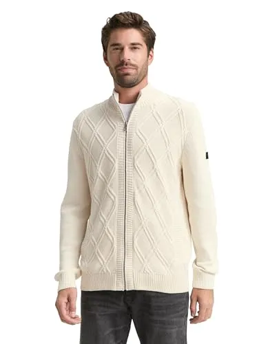 TOM TAILOR Herren Strickjacke - Strickjacke für Herren aus weicher Baumwolle, ideal für lässige Auftritte. Mit Stehkragen, Reißverschluss und stylischem Zopfmuster. Perfekt für den Alltag!