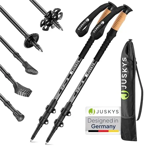 Juskys® Teleskop Wanderstöcke für Damen und Herren - Trekking- & Wanderstöcke aus leichtem Aluminium, teleskopierbar und verstellbar für maximalen Komfort beim Wandern.