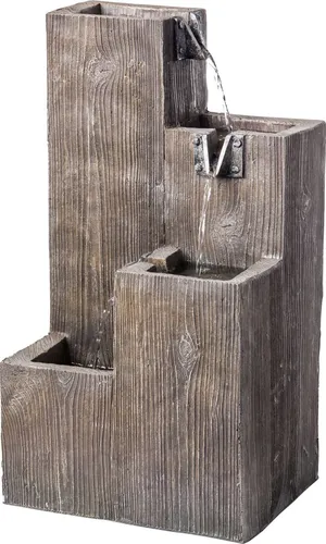 Heissner Terrassenbrunnen Stufenbrunnen LED - Komplett-Set - Gartenbrunnen aus braunem Polyresin, ideal für Outdoor-Bereiche. Inklusive 3x LED-Beleuchtung und Pumpe (260 l/h) für stimmungsvolle Akzente.
