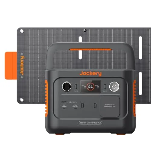 Jackery Solargenerator 300 Plus mit 40W Solarpanel - Tragbare Powerstation für Outdoors: Mit 288Wh LiFePO4-Batterie und schnellem Laden über Solar oder AC, ideal für Camping und Notfälle.