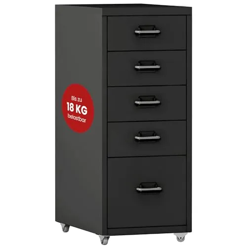 [en.casa] Rollcontainer Kökar – Mobiler Schubladenschrank mit 5 Schubladen - Schubladenboxen mit 5 Schubladen und praktischen Etikettenhaltern, ideal für eine übersichtliche Organisation im Büro oder Home Office.