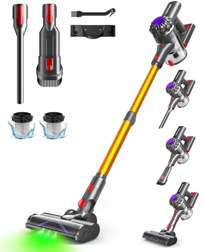 VACTechPro V15 Akku Staubsauger kabellos - Stabstaubsauger mit 35KPa Saugkraft und bis zu 35 Minuten Laufzeit. Ideal für Tierhaare auf Hartholzböden und Teppichen, der abnehmbare Akku sorgt für flexible Reinigung.