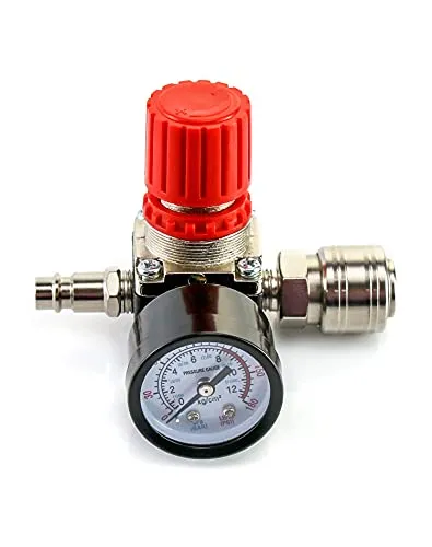 QWORK® Druckregler für Luftkompressor 1/4" EU-Standard - Hochwertiger Druckregler mit robustem Design aus Kunststoff und Zinklegierung. Einfach zu installieren, ideal für präzise Druckeinstellungen. Perfekt für den professionellen Einsatz in Werkstätten.
