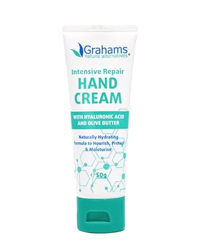 Grahams Natural Intensive Hand Cream - Mit Vitamin E - Handcreme für Sehr Trockene Hände & Haut, die zu Ekzemen Neigt - Pflege für Trockene & Rissige Fingerspitzen - Natuurlijk, Nicht Fettend, 50 g