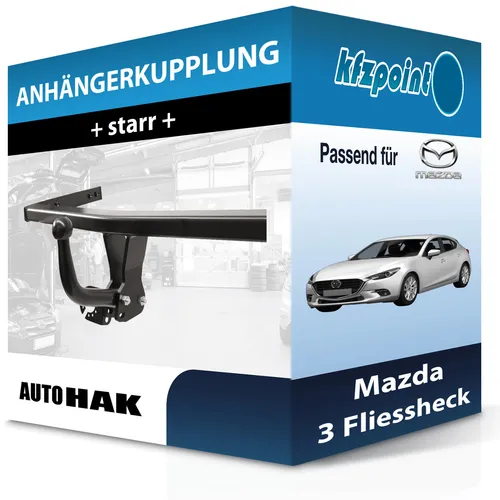 Mazda 3 Fliessheck Typ BM Anhängerkupplung starr von Auto Hak - Anhängerkupplung für Mazda 3 Fliessheck, starr, 1860 kg Anhängelast, ohne Eintragung in Fahrzeugpapiere, ideal für unkompliziertes Anhängen.
