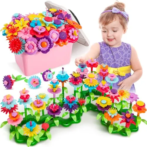Fivejoy Blumengarten Spielzeug für Mädchen ab 3 Jahren - 134-teiliges kreatives Blumenspielzeug zum Gestalten und Entdecken. Fördert die Motorik und Kreativität der Kinder, ideal als Geschenk für kleine Gärtner!
