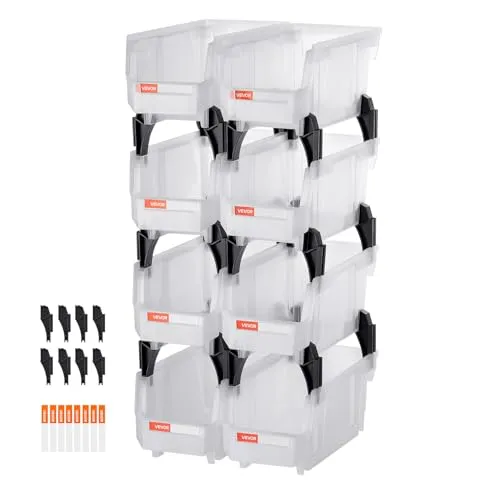VEVOR Stapelboxen 8er-Pack, 276x140x130 mm - Praktische Aufbewahrungsboxen zur Organisation in Schränken, Garagen und Büros. Stapelbar und aus robustem PP-Kunststoff – ideal für eine platzsparende und übersichtliche Lagerung.