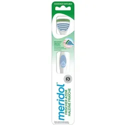 Meridol sicherer Atem Zungenreiniger extra flach - Arzneimittel zur effektiven Zungenreinigung für frischen Atem, extra flach für eine sanfte Anwendung.