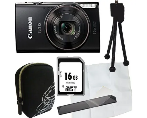 Canon Ixus 285 HS Schwarz - Kompaktes Set-Angebot - Digitalkamera mit 20,2 MP und Wi-Fi, ideal für spontane Aufnahmen und schnelle Bildübertragung.