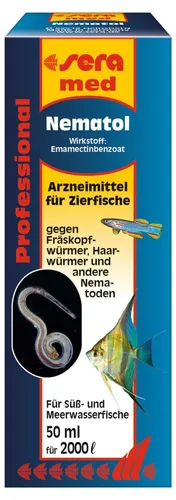 sera med Professional Nematol 50 ml - Effektives Arzneimittel gegen Nematoden - Wasseraufbereitung für Aquarien: Hochwirksames Arzneimittel zur Bekämpfung von Fräskopfwürmern und Haarwürmern, entwickelt für die professionelle Anwendung mit maximaler Sicherheit für Fische und Anwender.