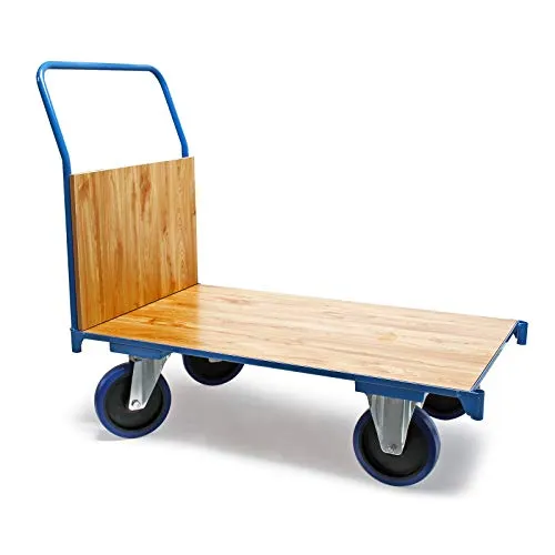 Wiltec Plattformwagen 600 kg - Robuste Transportkarre mit Bremse - Plattformwagen für bis zu 600 kg Traglast, ideal für Lager und Behörden. Ausgestattet mit Vollgummireifen und Feststellbremse für sicheres Fahren und Abstellen.