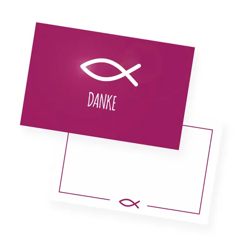 itenga 24x Dankeskarten FISCH Kommunion Taufe Konfirmation PINK Mädchen Anhänger
