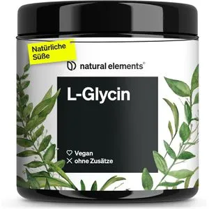 natural elements L-Glycin Pulver – 500g – vegan, ohne Zusätze, laborgeprüft - VEGANE AMINOSÄURE FÜR JEDEN TAG | L-Glycin ist ein vielseitiges Pulver, ideal für die Zubereitung von Shakes oder als sanfter Zuckerersatz. 333 Portionen für deinen täglichen Bedarf – ganz ohne Gentechnik und unnötige Zusätze.