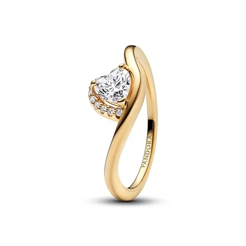 PANDORA Timeless Welliges Herz Ring aus Sterling Silber mit 14k vergoldeter Metalllegierung und Zirkonia, Größe: 54, 163660C01-54