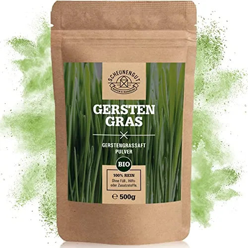 Scheunengut® Bio Gerstengrassaft Pulver XXL - 500 g - Nahrungsergänzungsmittel mit hochwertigem Bio Gerstengrassaft Pulver, ideal für eine gesunde Ernährung und reich an Nährstoffen.