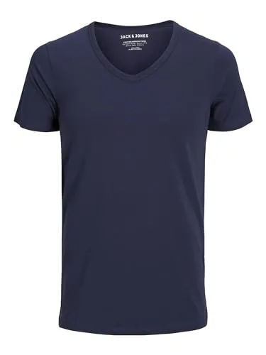 JACK & JONES Herren Basic V-neck Tee S/S Noos T Shirt, Navy Blue, L EU