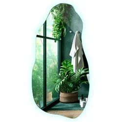 Tulup LED-Spiegel Blau – Asymmetrisch, 90x45 cm - Asymmetrischer Wandspiegel mit LED-Beleuchtung für modernes Wohnen. Hochwertiges Spiegelglas und geschliffene Kanten bieten stilvolles Design und praktische Lichtakzente. Ideal für Badezimmer, Flur oder Schlafzimmer.