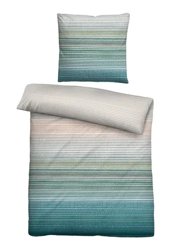 biberna Bettwäsche Seersucker 0025007 QUERSTRICHE - Bettwäsche-Set in Aqua, 100% Baumwolle, bügelfrei und pflegeleicht, ideal für erholsamen Schlaf und einfache Handhabung.