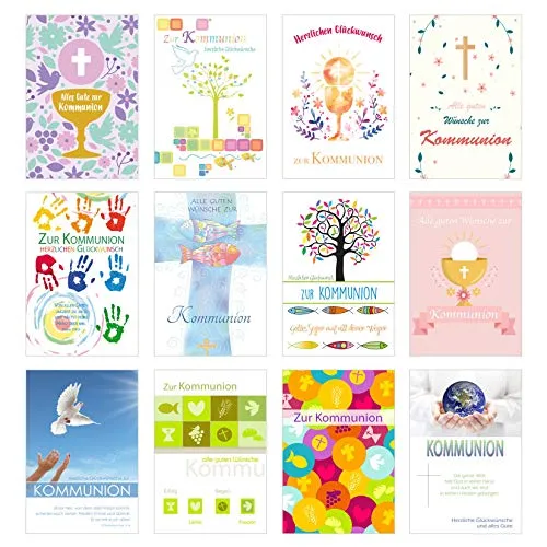 Edition Seidel Set 12 Kommunionskarten mit Umschlag - Glückwunschkarte zur Kommunion - Kommunionskarte - Set Kartenset (Klappkarten mit Briefumschlag)