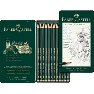 FABER-CASTELL Bleistift CASTELL 9000 12er Art Set - Sonstige Schreibgeräte - 12 hochwertige Bleistifte in Härtegraden 8B bis 2H, perfekt für künstlerisches Arbeiten und Skizzen, bruchfest und umweltfreundlich lackiert.