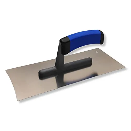 DEWEPRO® Trockenbau Glättekelle mit 2 konkaven Seiten zum perfekten Q2 Spachteln - Glattkelle für den Trockenbau - Traufel mit Edelstahlblatt - 280x120 mm - Aufziehglätter mit 2-K Griff