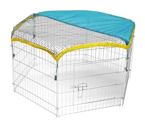 Kerbl Pet Freigehege für Kleintiere, verzinkt mit Tür und Netz - Hochwertiger Kleintierlaufstall mit 6 Gitterelementen, einfach zu montieren und erweiterbar. Inklusive Abdecknetz für optimalen Schutz und Sicherheit.