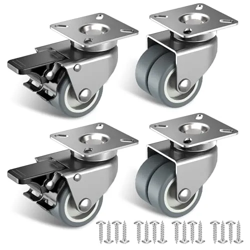 50mm Möbelrollen mit bremse - 4er Set Schwerlastrollen (2 mit Bremsen und 2 ohne) - Strandkorbrollen mit 400kg Gesamtkapazität - für Paletten, Strandkorb, Sitzecke, Lounge