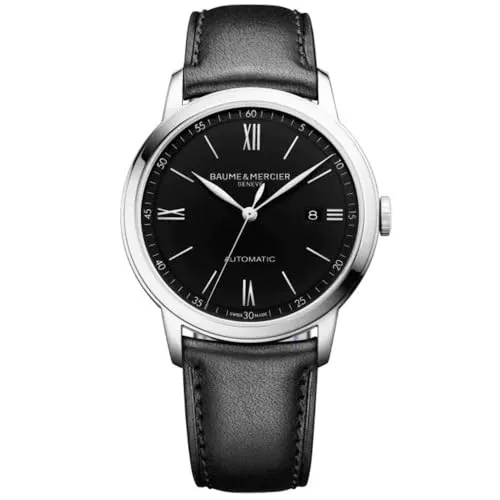 Baume Mercier Men's Black Classima Watch BM0A10453 - Elegante Armbanduhr für Herren, mit schwarzem Zifferblatt und edlem Lederarmband, perfekt für besondere Anlässe und den täglichen Gebrauch.