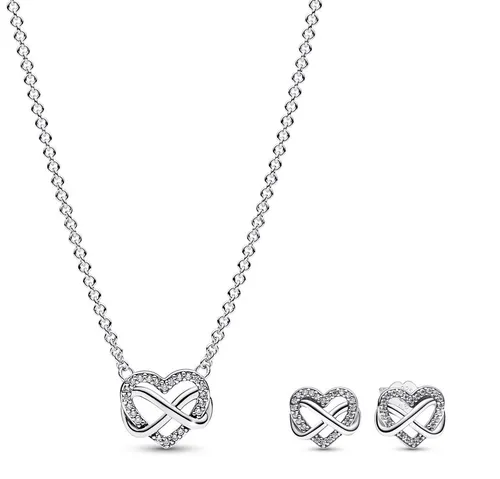 Pandora Kette mit Anhänger Funkelndes Unendlichkeits-Herz - Ketten mit Anhänger, aus hochwertigem Sterlingsilber 925, mit funkelnden Zirkonia-Steinen für einen glamourösen Look – perfekt als Geschenk oder für besondere Anlässe.