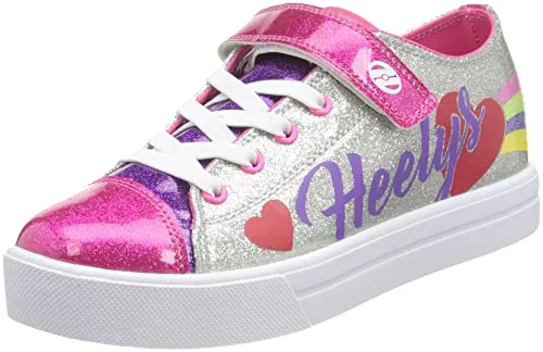 Heelys Hly-g2w-1665 Schuhe mit Rollen - Silbernes Regenbogenherz, 34 EU - Sneaker mit Rollen, gepolstert für Komfort und Sicherheit, ideal für coole Tricks und Fahrspaß.