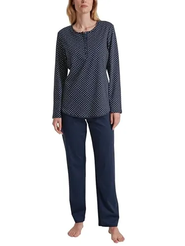 CALIDA Midnight Dreams Pyjama für Damen - Schlafanzüge für Damen, aus 100% dicker Baumwolle, mit zartem Polka Dots-Print und elastischem Bund für optimalen Komfort und entspannte Nächte.