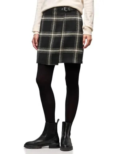 Damen Karo-Rock in Wickeloptik - Stylischer knielanger Rock mit Wickeldetail und praktischen seitlichen Taschen, ideal für vielseitige Outfits.