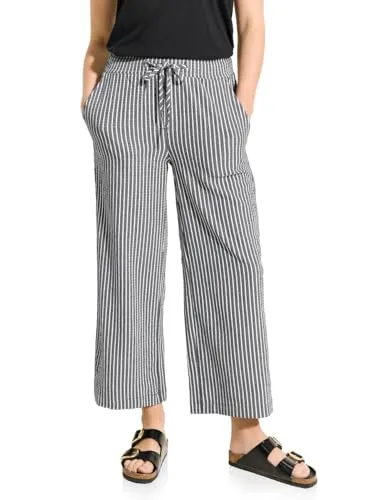 CECIL Damen B377887 Gestreifte 7/8 Hose - Damen-Hosen, luftige Seersucker Sommerhose mit High Waist, Wide Legs und praktischen Eingrifftaschen für hohen Tragekomfort.