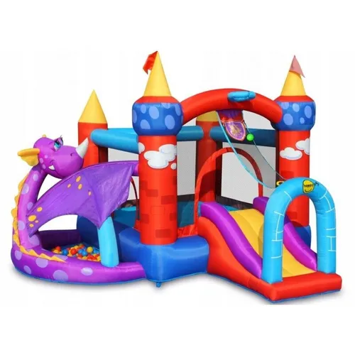 4iQ HappyHop-Hüpfburg mit Rutsche und Drachenmotiv 320x485x245 cm - Hüpfburg für Kinder ab 3 Jahren, inklusive Gebläse, sorgt für stundenlangen Spielspaß und fördert die motorischen Fähigkeiten.