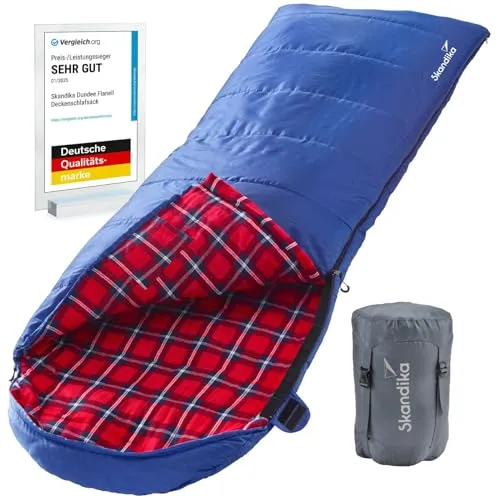 Skandika Deckenschlafsack Dundee Flanell - Deckenschlafsack für Erwachsene, koppelbar und ideal für 3 Jahreszeiten, bietet Komfort bis -20°C mit großzügigen 220 x 80 cm.